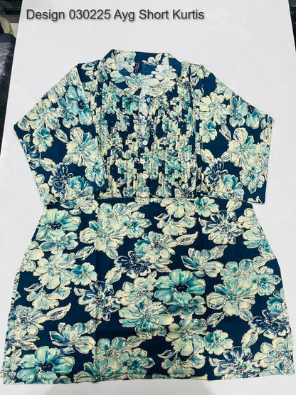 Design 030225 Ayg Rayon Foil Short Kurtis Wholesale Rate