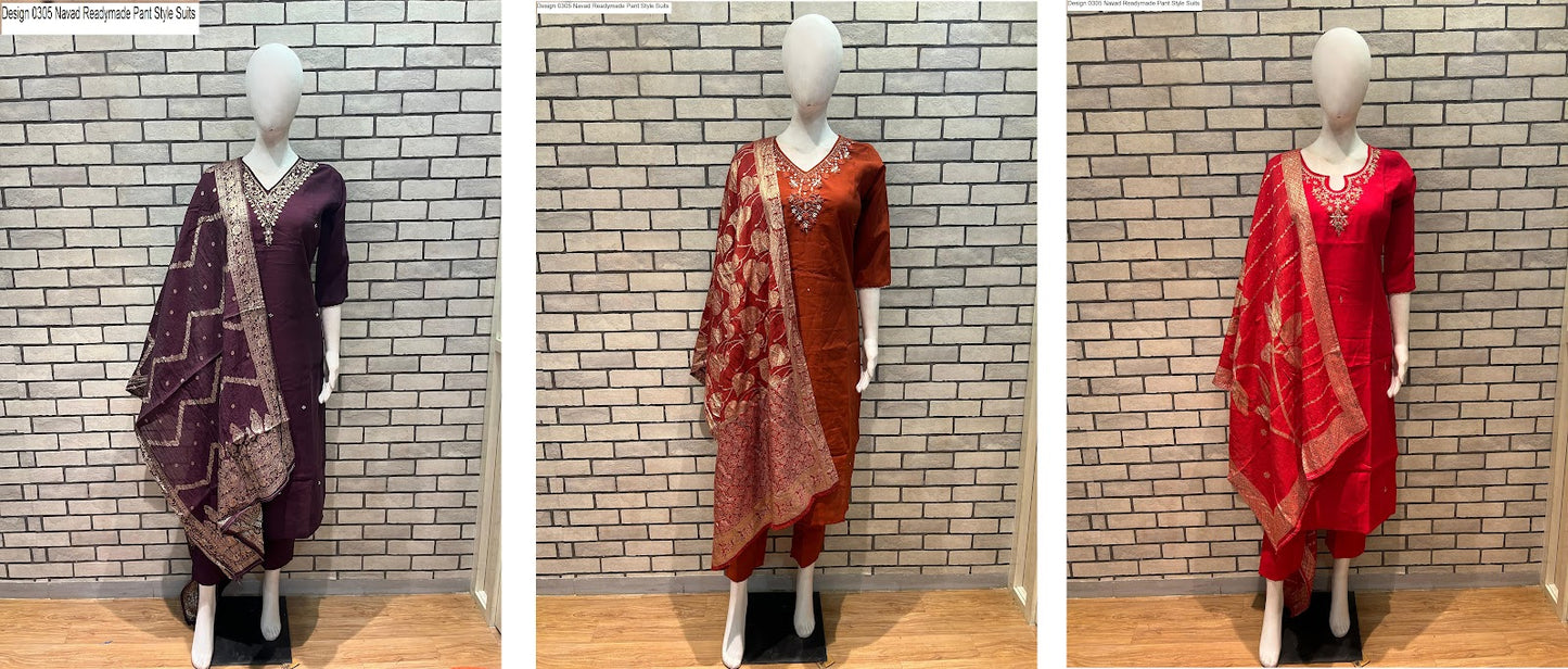 Design 0305 Navad Roman Silk Readymade Pant Style Suits Exporter Gujarat