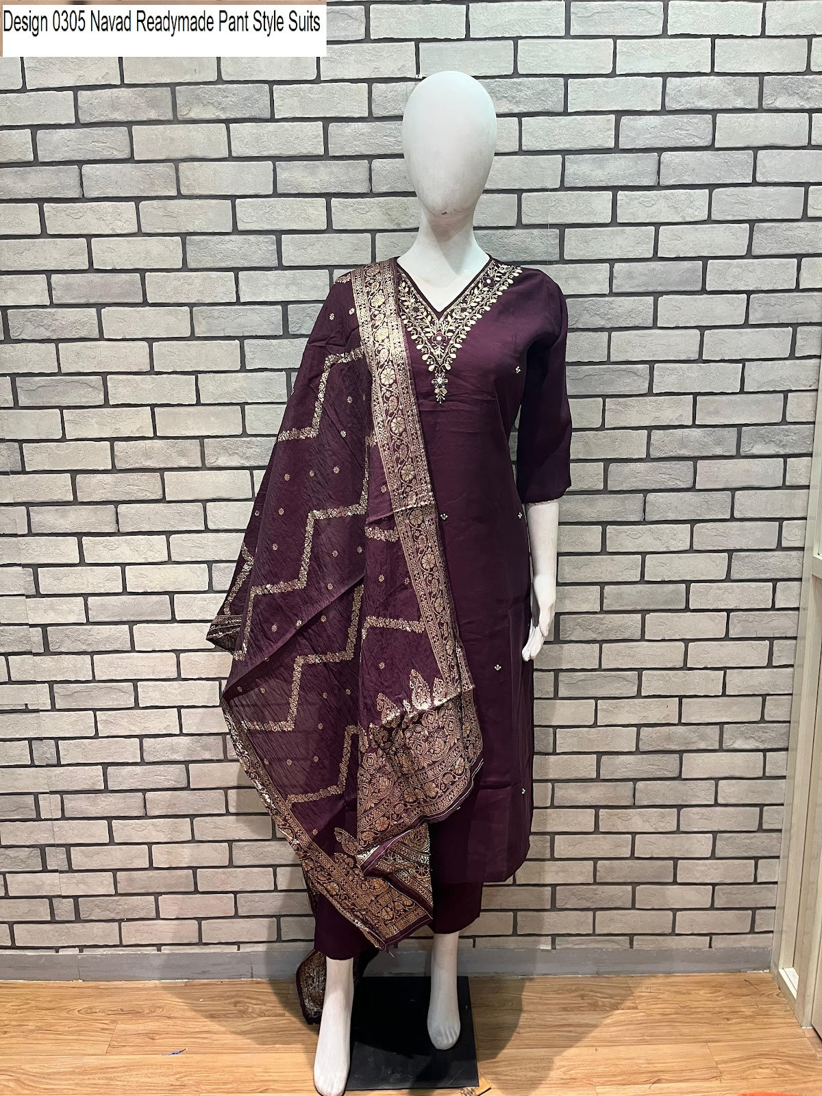Design 0305 Navad Roman Silk Readymade Pant Style Suits Exporter Gujarat