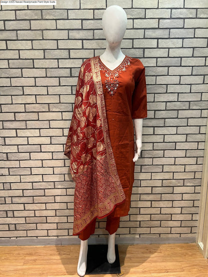 Design 0305 Navad Roman Silk Readymade Pant Style Suits Exporter Gujarat