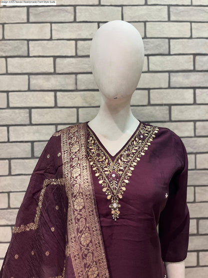 Design 0305 Navad Roman Silk Readymade Pant Style Suits Exporter Gujarat