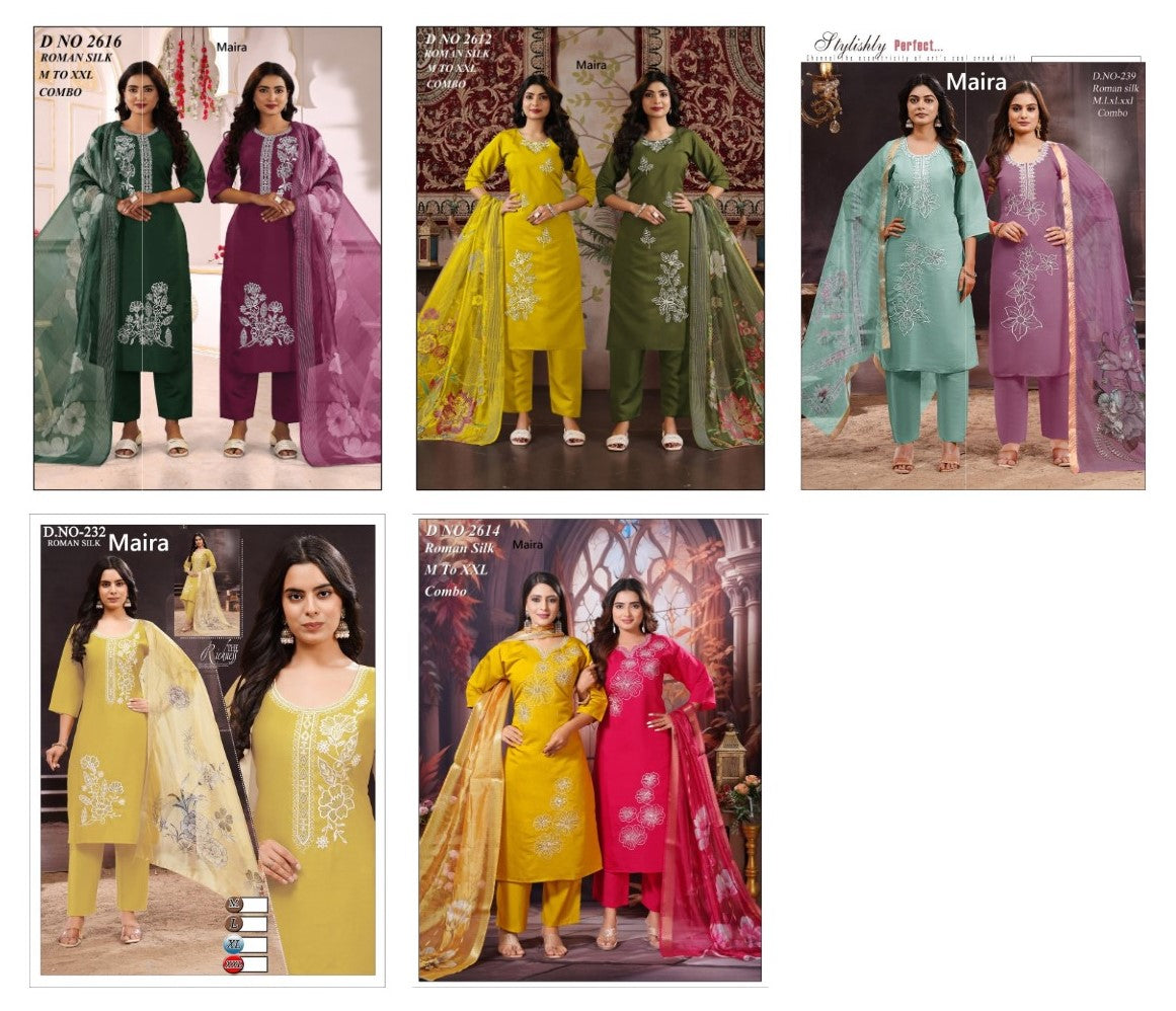 Design 031125 Maira Roman Silk Readymade Pant Style Suits Supplier