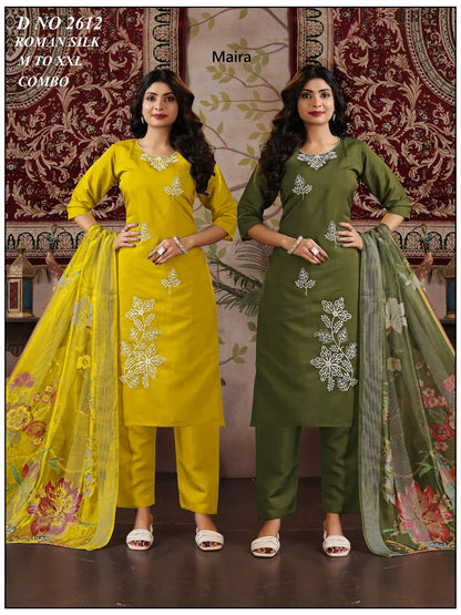 Design 031125 Maira Roman Silk Readymade Pant Style Suits Supplier