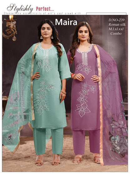 Design 031125 Maira Roman Silk Readymade Pant Style Suits Supplier