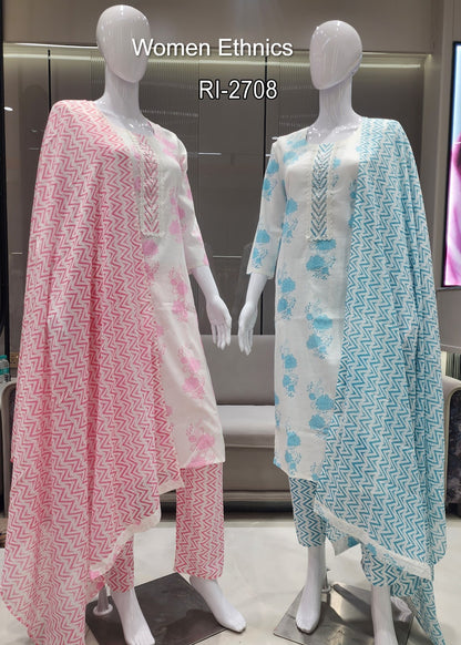Design 031925 Women Ethnics Readymade Cotton Pant Suits Exporter