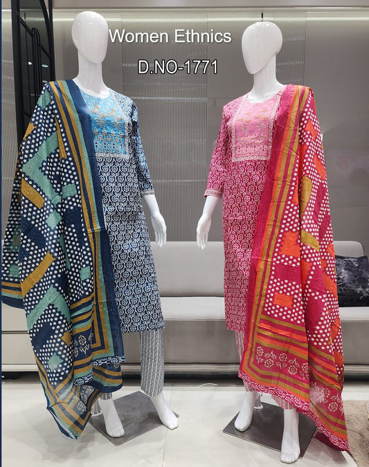 Design 031925 Women Ethnics Readymade Cotton Pant Suits Exporter