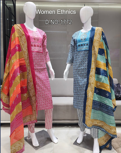 Design 031925 Women Ethnics Readymade Cotton Pant Suits Exporter