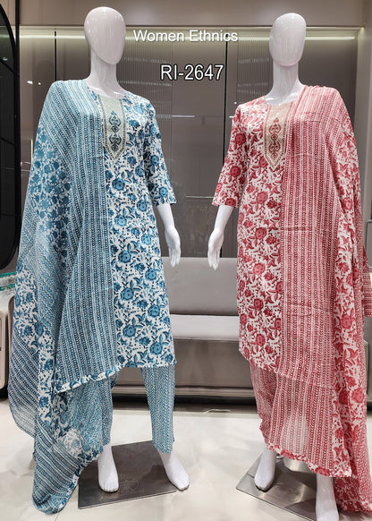 Design 050525 Women Ethnics Slub Readymade Cotton Pant Suits Exporter Gujarat