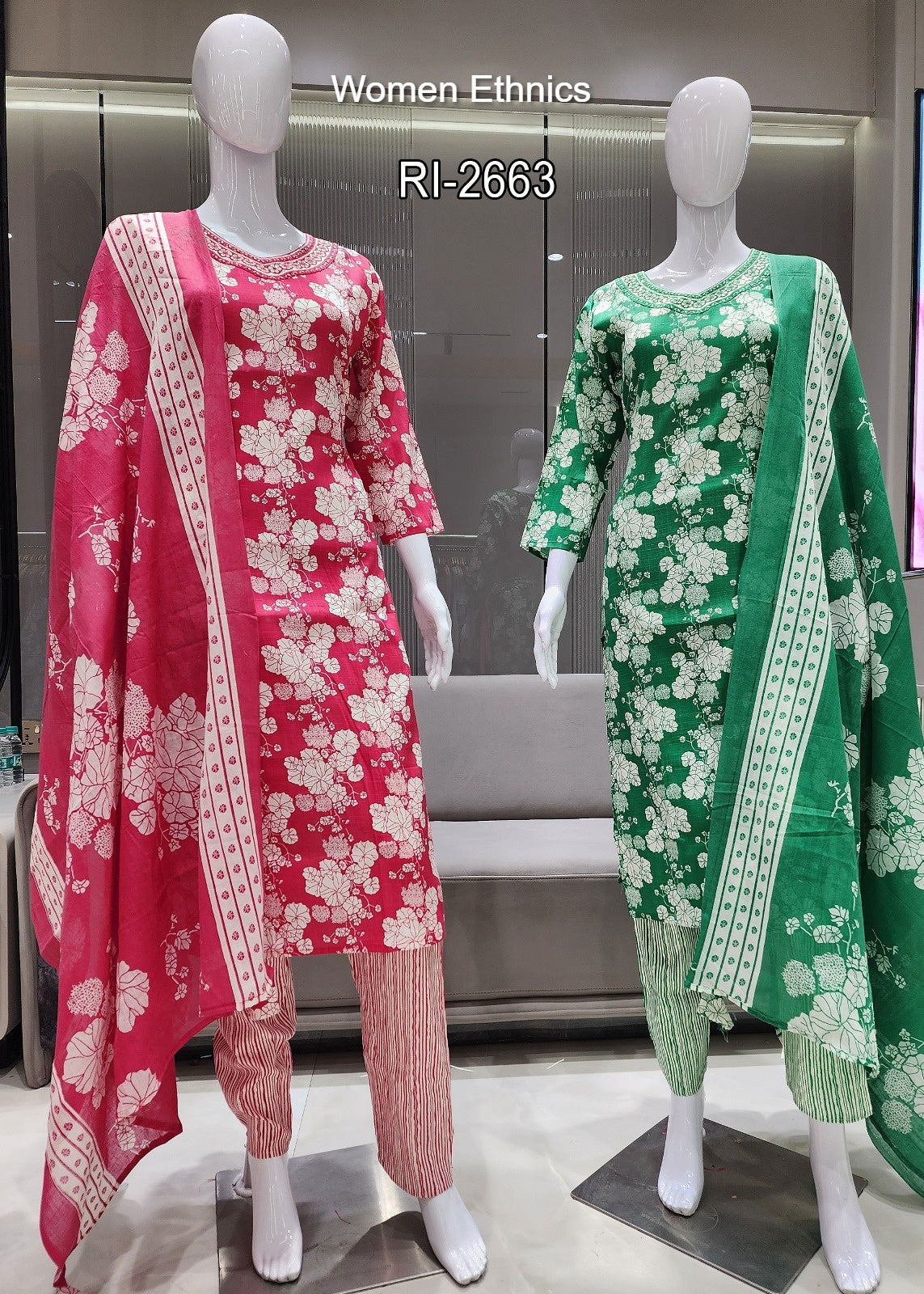 Design 050525 Women Ethnics Slub Readymade Cotton Pant Suits Exporter Gujarat