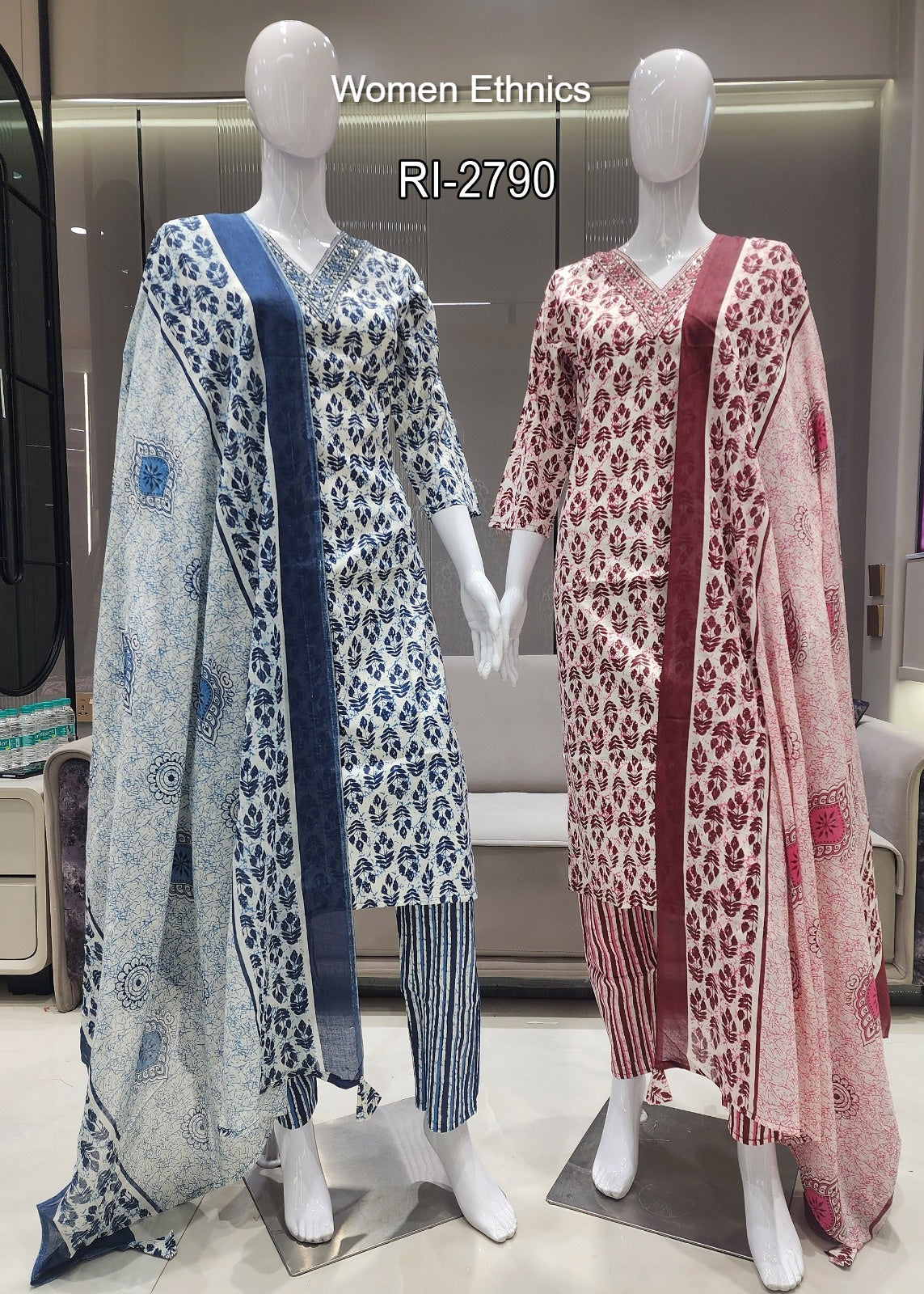 Design 050525 Women Ethnics Slub Readymade Cotton Pant Suits Exporter Gujarat