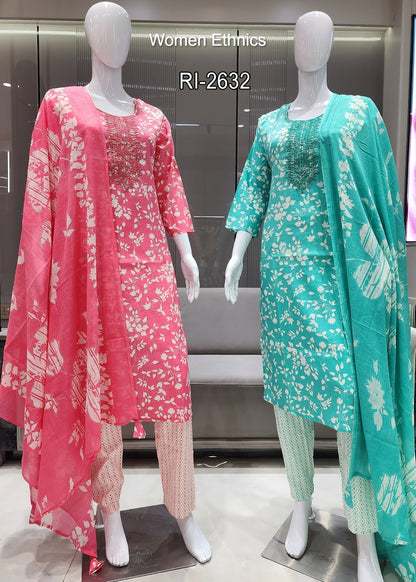 Design 050525 Women Ethnics Slub Readymade Cotton Pant Suits Exporter Gujarat