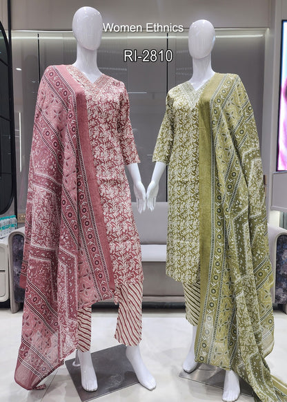 Design 050525 Women Ethnics Slub Readymade Cotton Pant Suits Exporter Gujarat