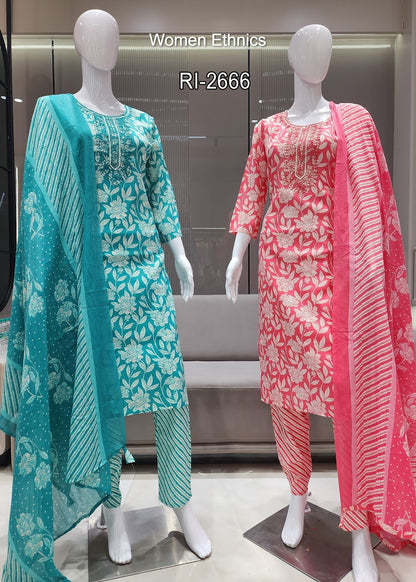 Design 050525 Women Ethnics Slub Readymade Cotton Pant Suits Exporter Gujarat