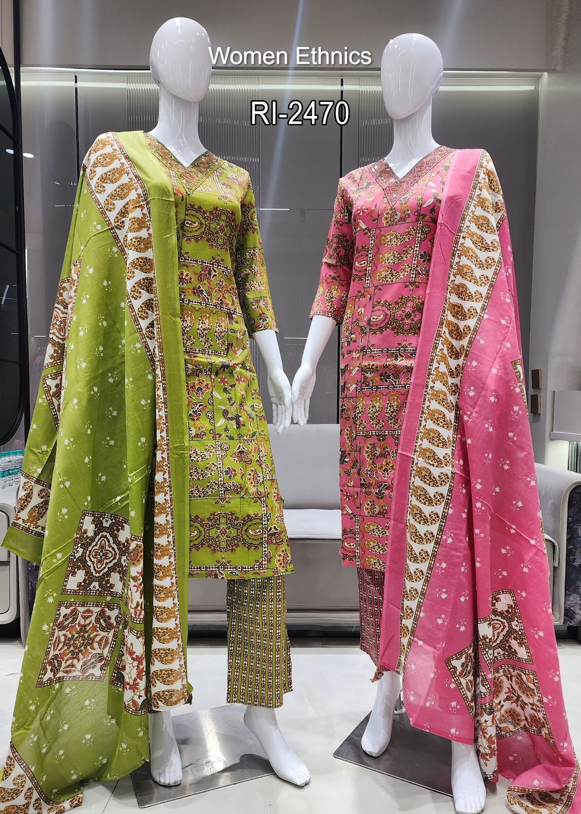 Design 050525 Women Ethnics Slub Readymade Cotton Pant Suits Exporter Gujarat