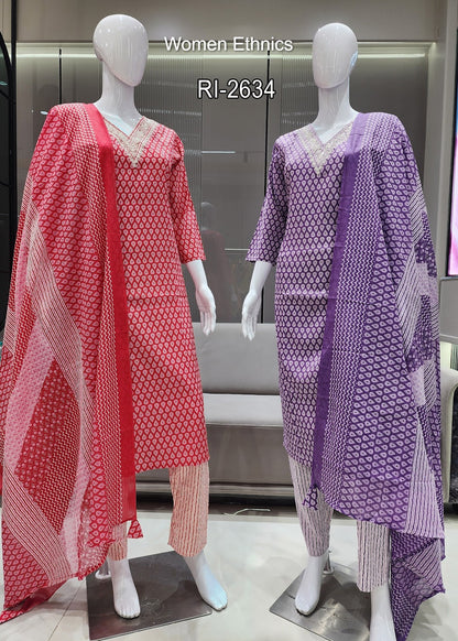 Design 050525 Women Ethnics Slub Readymade Cotton Pant Suits Exporter Gujarat