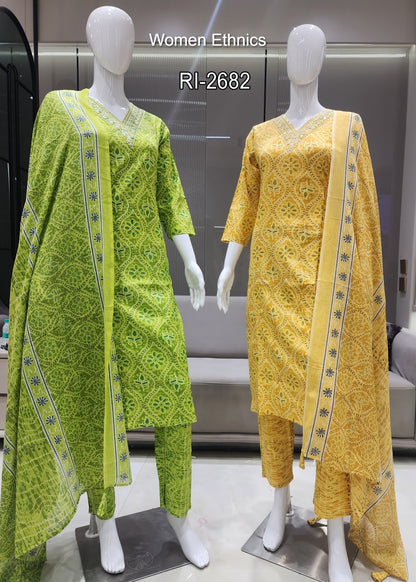 Design 050525 Women Ethnics Slub Readymade Cotton Pant Suits Exporter Gujarat