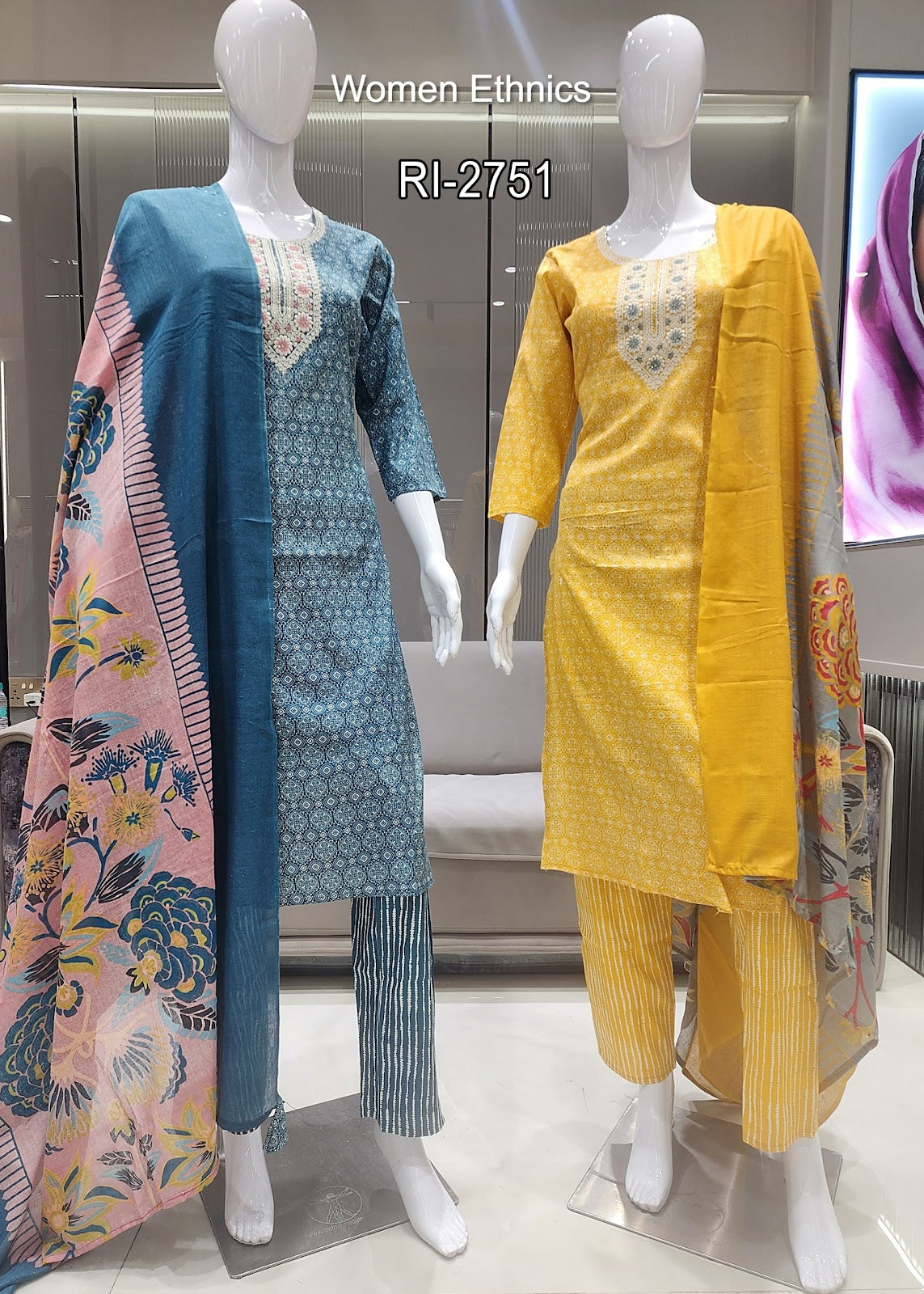 Design 050525 Women Ethnics Slub Readymade Cotton Pant Suits Exporter Gujarat