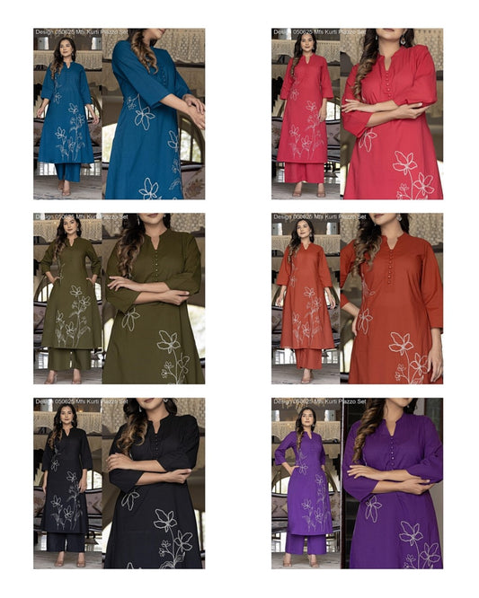 Design 050625 Mfs Cotton Cambric Kurti Plazzo Set Supplier Gujarat