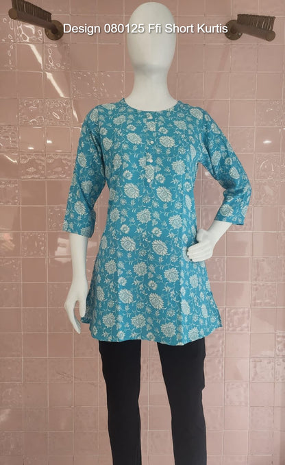 Design 080125 Ffi Rayon Short Kurtis Wholesaler Ahmedabad