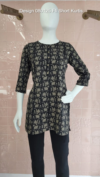 Design 080125 Ffi Rayon Short Kurtis Wholesaler Ahmedabad