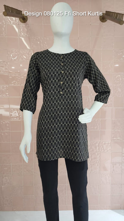 Design 080125 Ffi Rayon Short Kurtis Wholesaler Ahmedabad