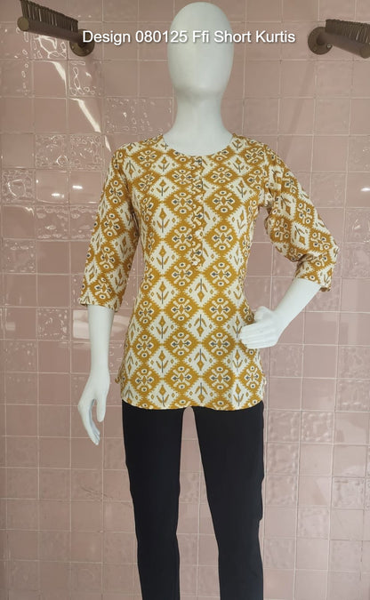 Design 080125 Ffi Rayon Short Kurtis Wholesaler Ahmedabad