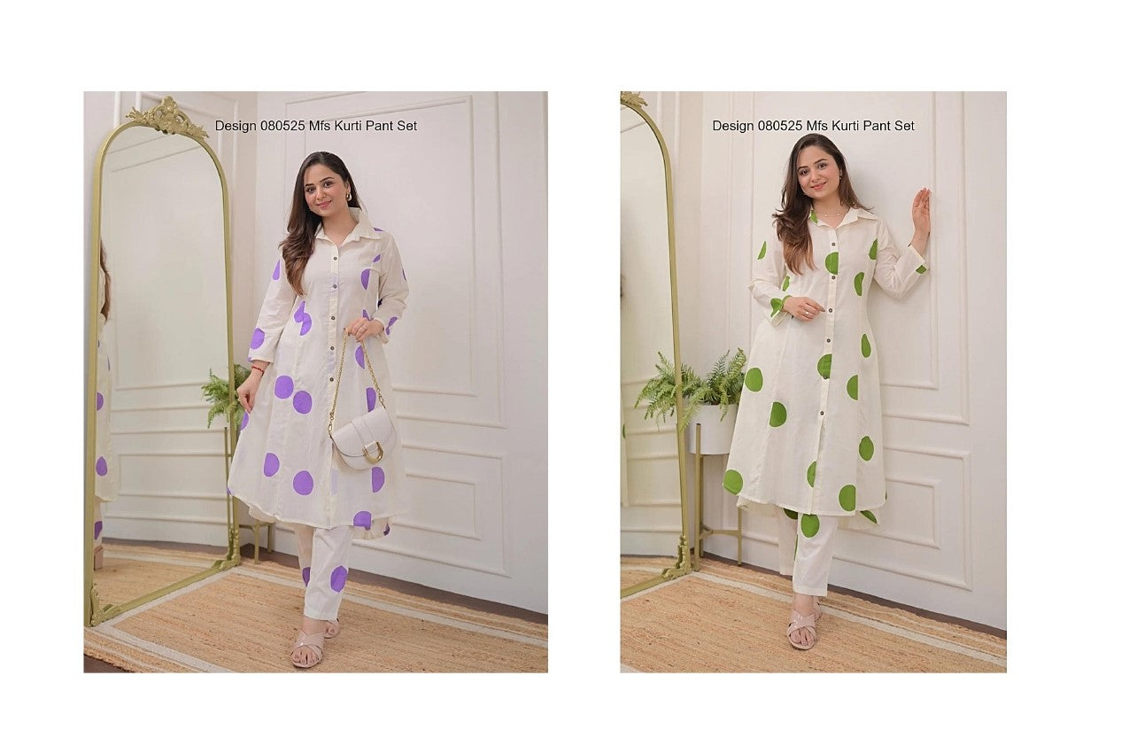 Design 080525 Mfs Cotton Kurti Pant Set Manufacturer Ahmedabad