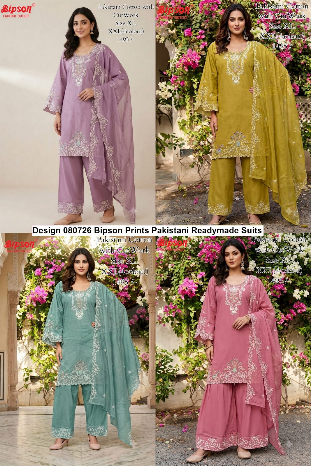 Design 080726 Bipson Prints Cotton Pakistani Readymade Suits Exporter India