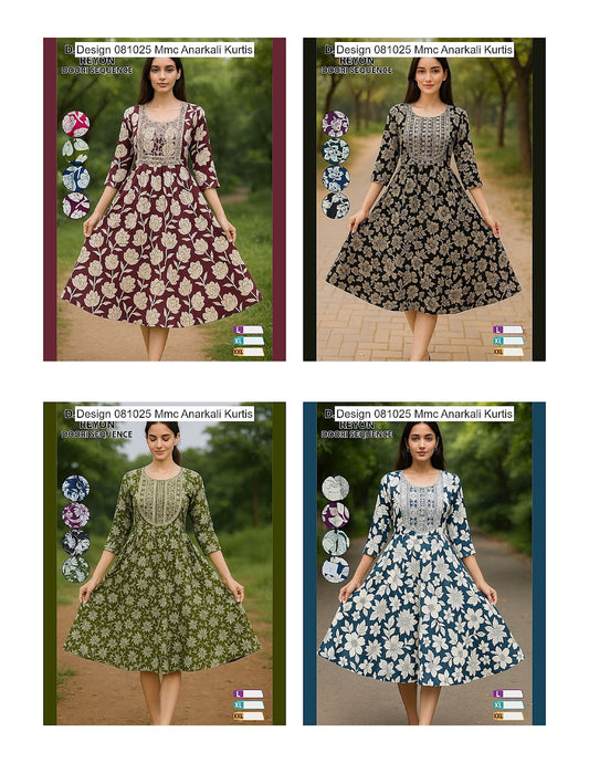 Design 081025 Mmc Reyon Anarkali Kurtis Manufacturer Ahmedabad