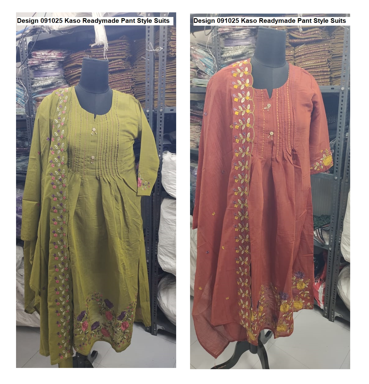 Design 091025 Kaso Chanderi Readymade Pant Style Suits Wholesale Rate