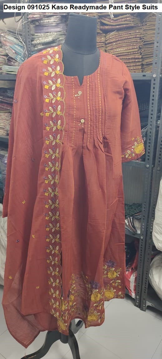 Design 091025 Kaso Chanderi Readymade Pant Style Suits Wholesale Rate