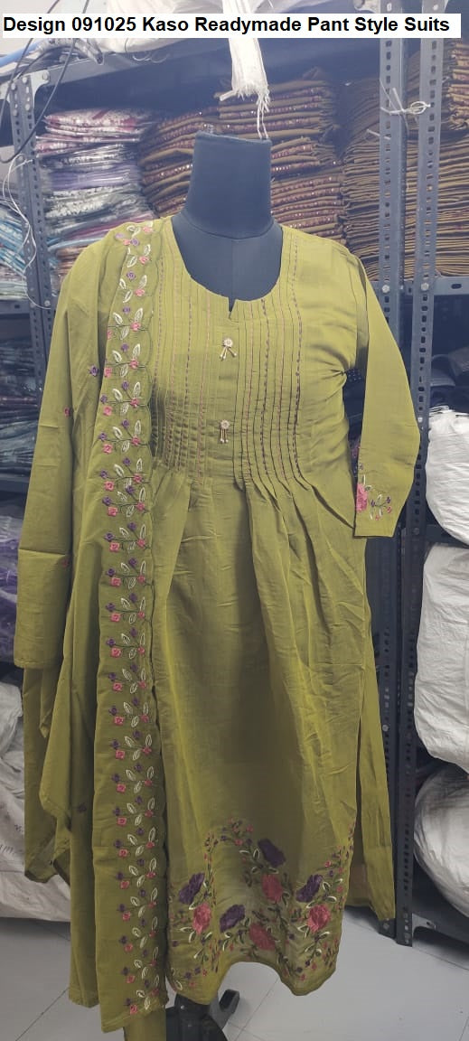 Design 091025 Kaso Chanderi Readymade Pant Style Suits Wholesale Rate