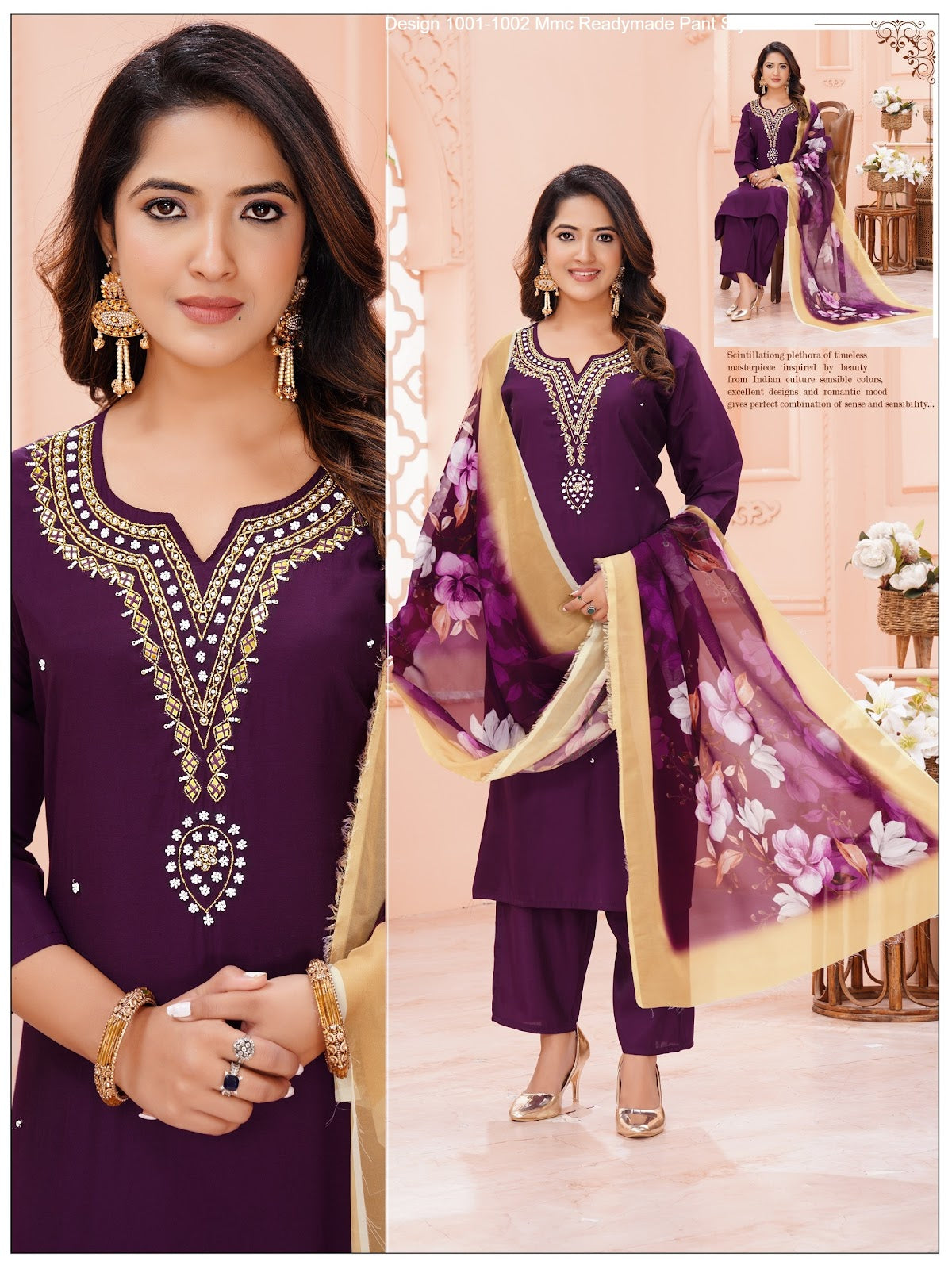 Design 1001-1002 Mmc Roman Silk Readymade Pant Style Suits Supplier  Ahmedabad