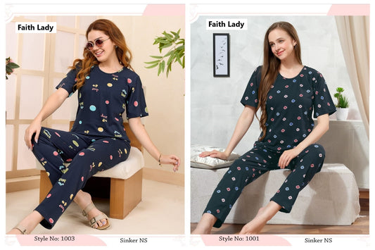 Design 1001-1003 Faith Lady Hosiery Pyjama Night Suits Wholesaler