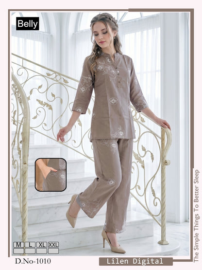 Design 1001-1012 Belly Linen Co Ord Set Wholesaler Ahmedabad