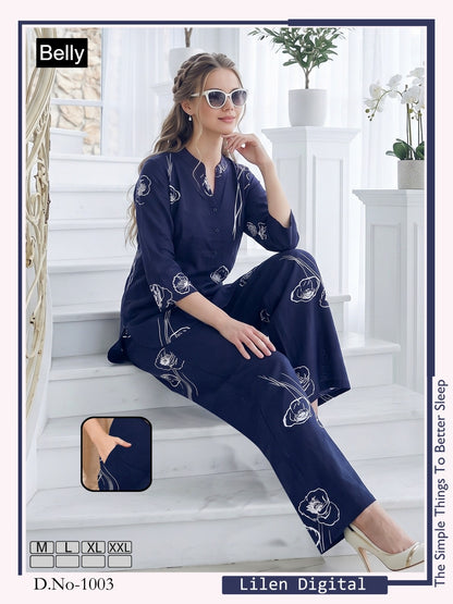 Design 1001-1012 Belly Linen Co Ord Set Wholesaler Ahmedabad