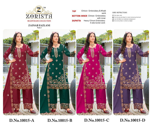 Design 10015 Zorista Chinnon Silk Pakistani Readymade Suits Wholesale
