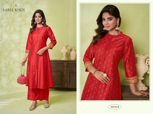 Design 10016 B Label Khoj Cotton Slub Kurti Plazzo Set Supplier Gujarat