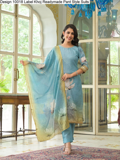 Design 10018 Label Khoj Lilen Readymade Pant Style Suits Wholesale Price