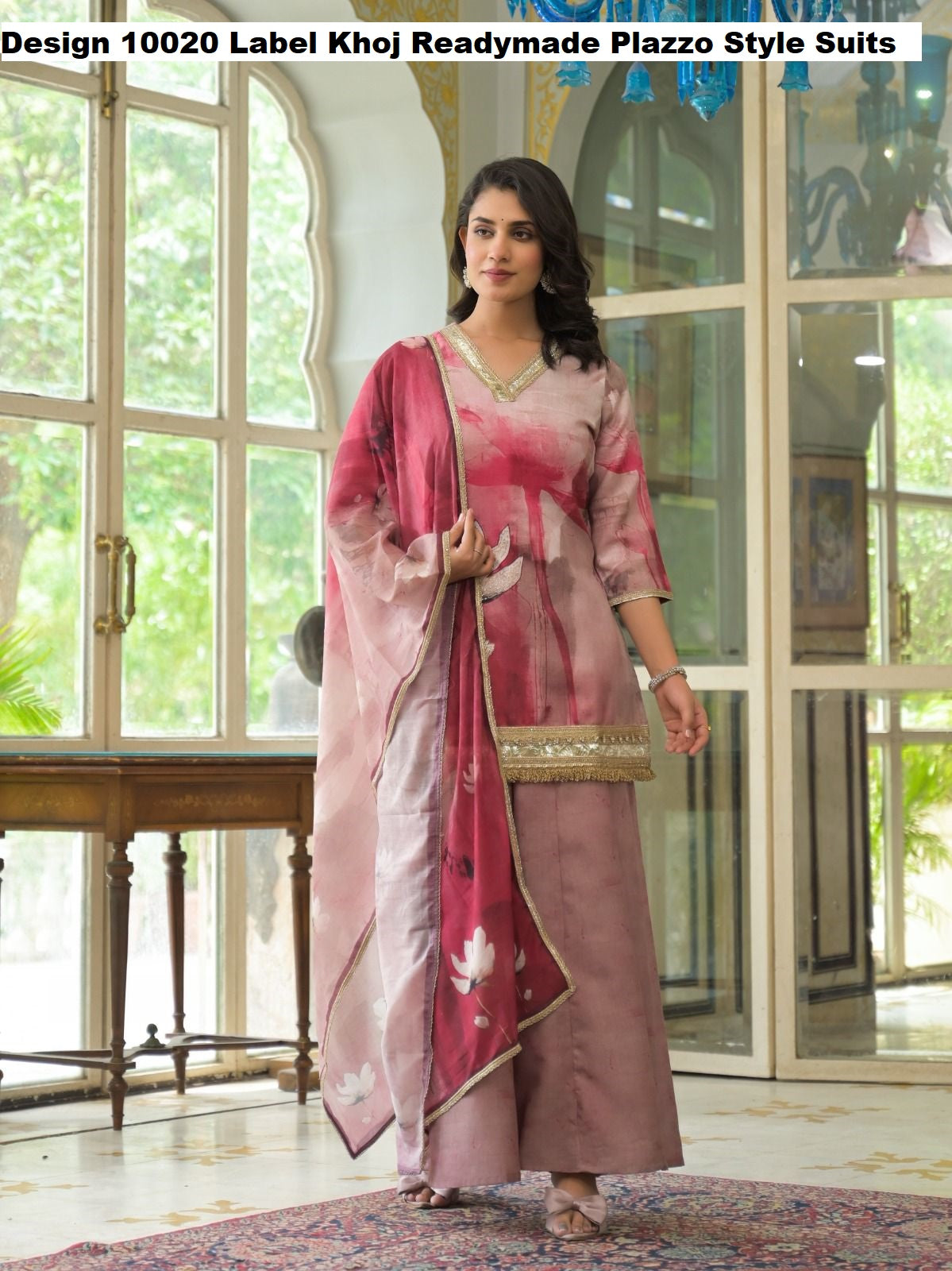 Design 10020 Label Khoj Linen Readymade Plazzo Style Suits Wholesale