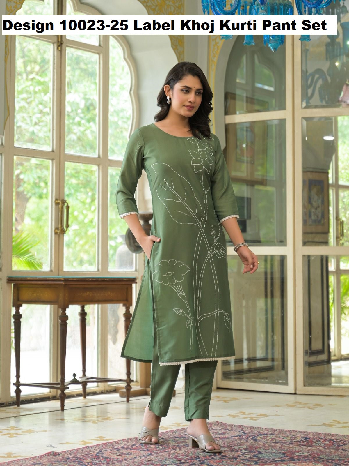 Design 10023-25 Label Khoj Chinon Silk Kurti Pant Set Manufacturer