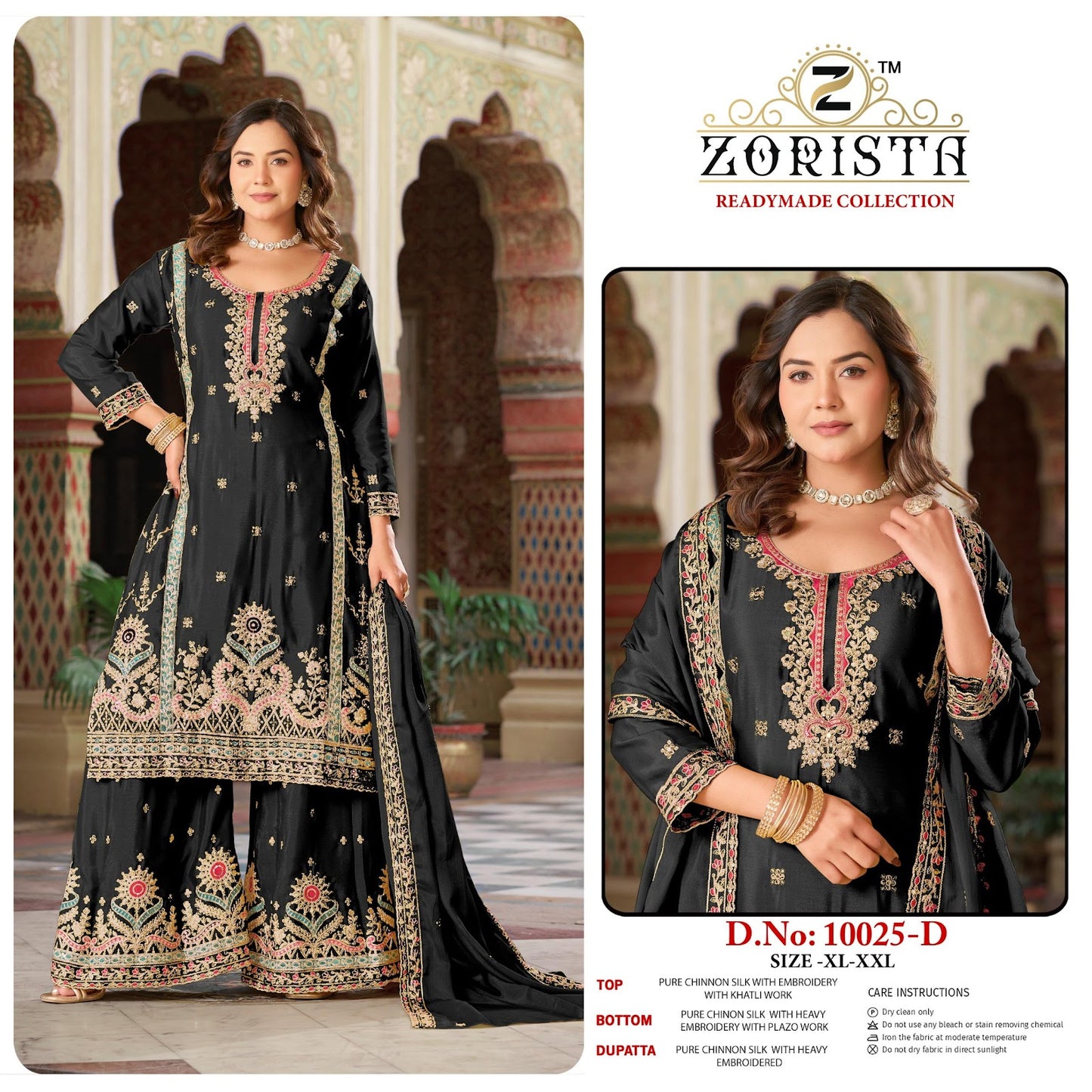 Design 10025 Zorista Chinnon Silk Pakistani Readymade Suits Wholesale Price