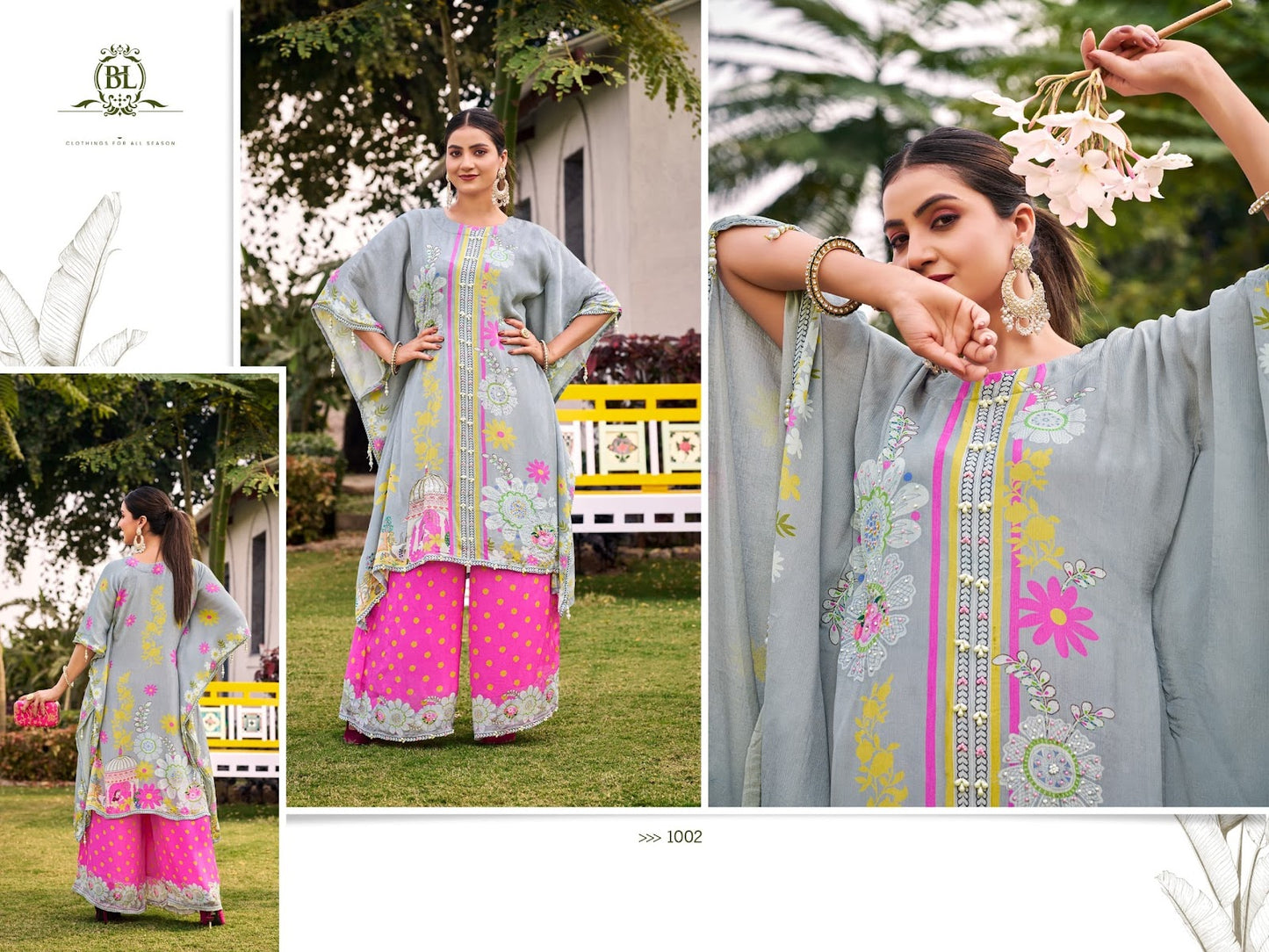 Design 1002 Bl Chinon Kaftan Pant Set Wholesaler Ahmedabad