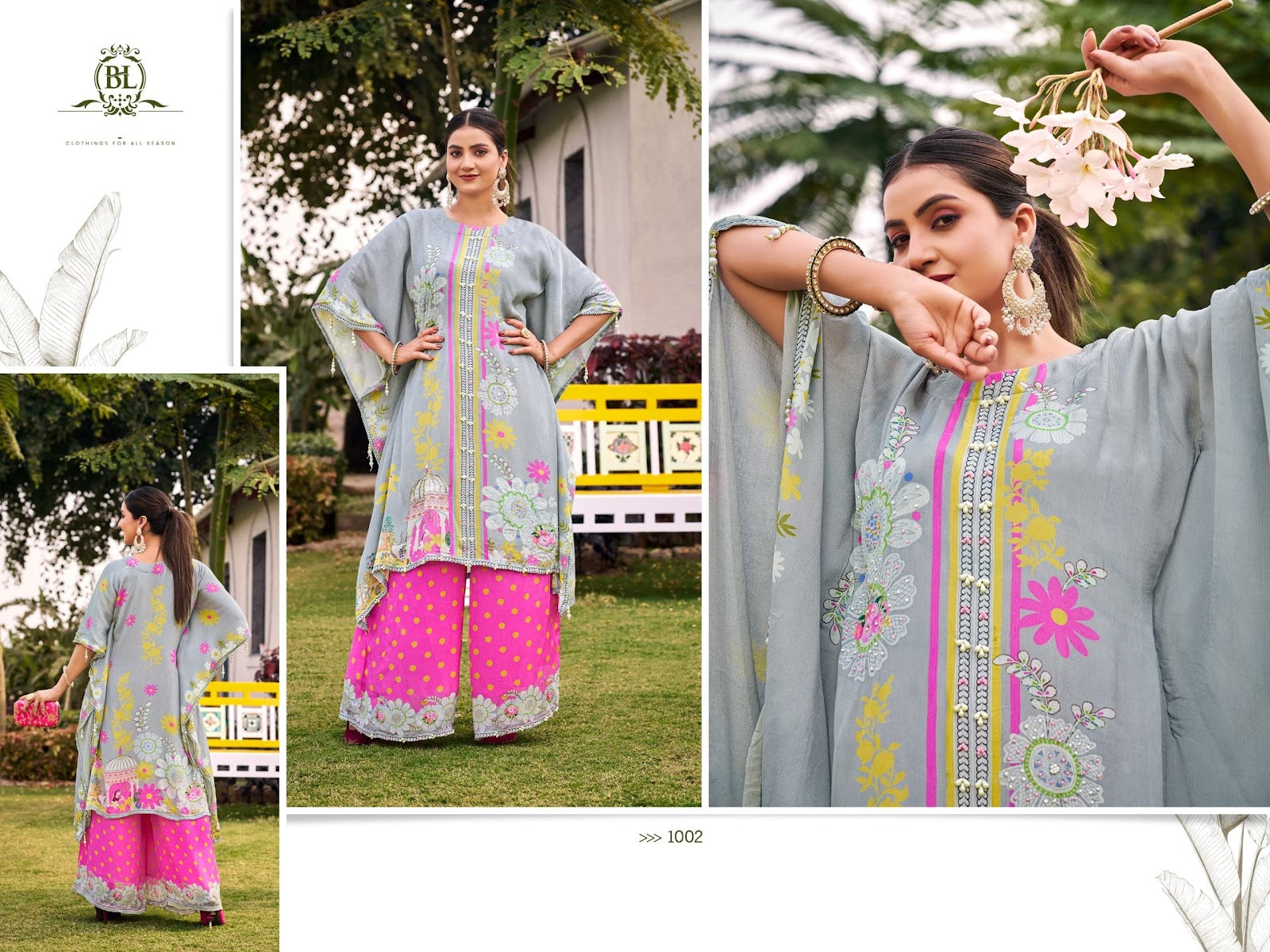 Design 1002 Bl Chinon Kaftan Pant Set Wholesaler Ahmedabad