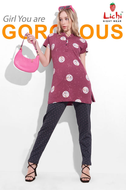 Design 100325 Lichi Hosiery Kurta Night Suits Supplier Gujarat