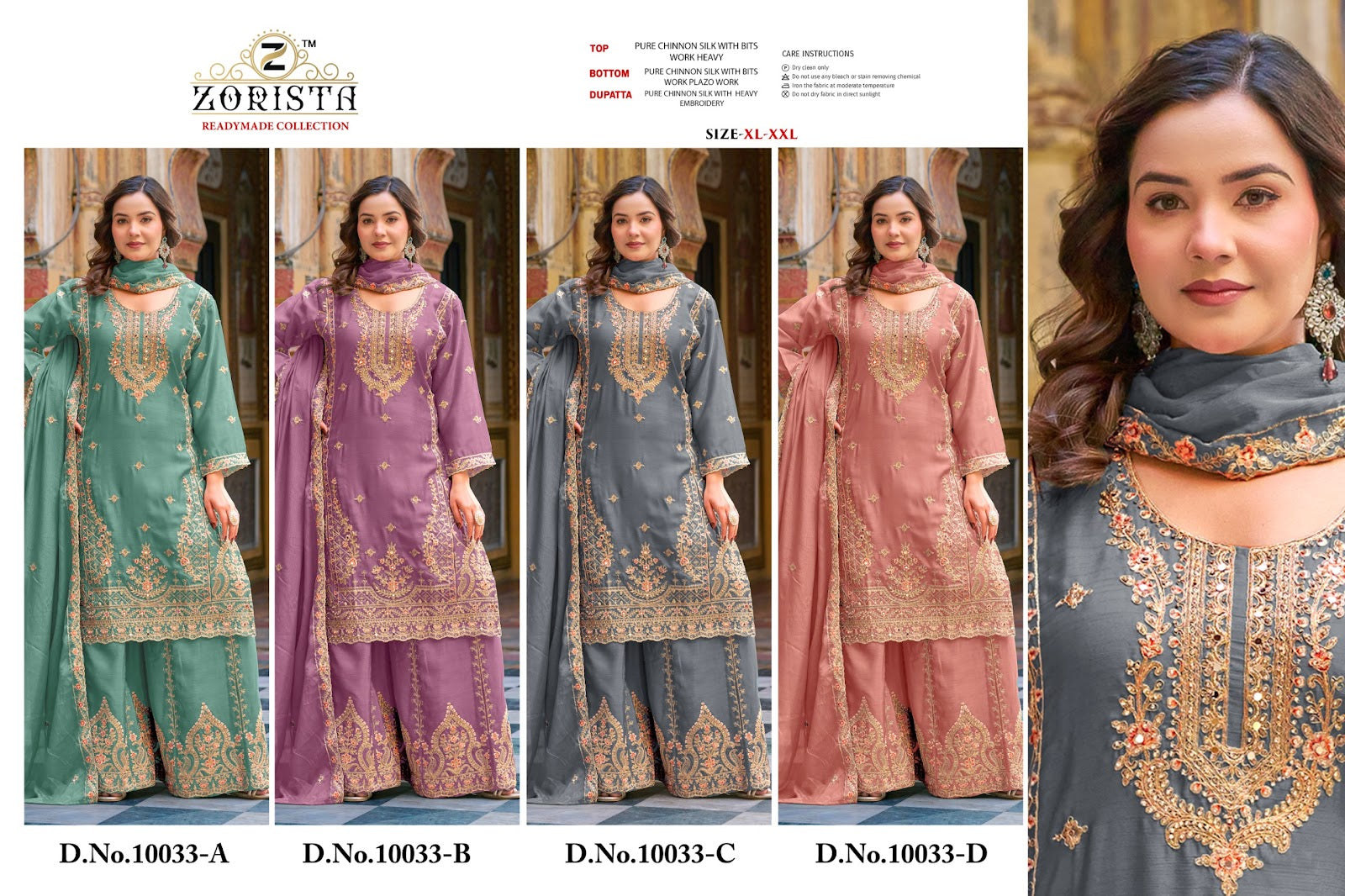 Design 10033 Zorista Chinnon Silk Pakistani Readymade Suits Wholesale Price