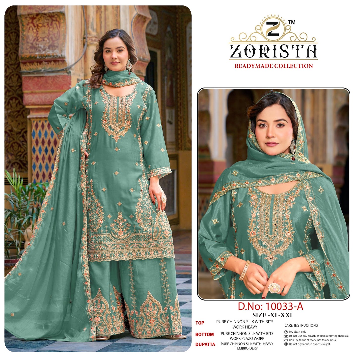 Design 10033 Zorista Chinnon Silk Pakistani Readymade Suits Wholesale Price