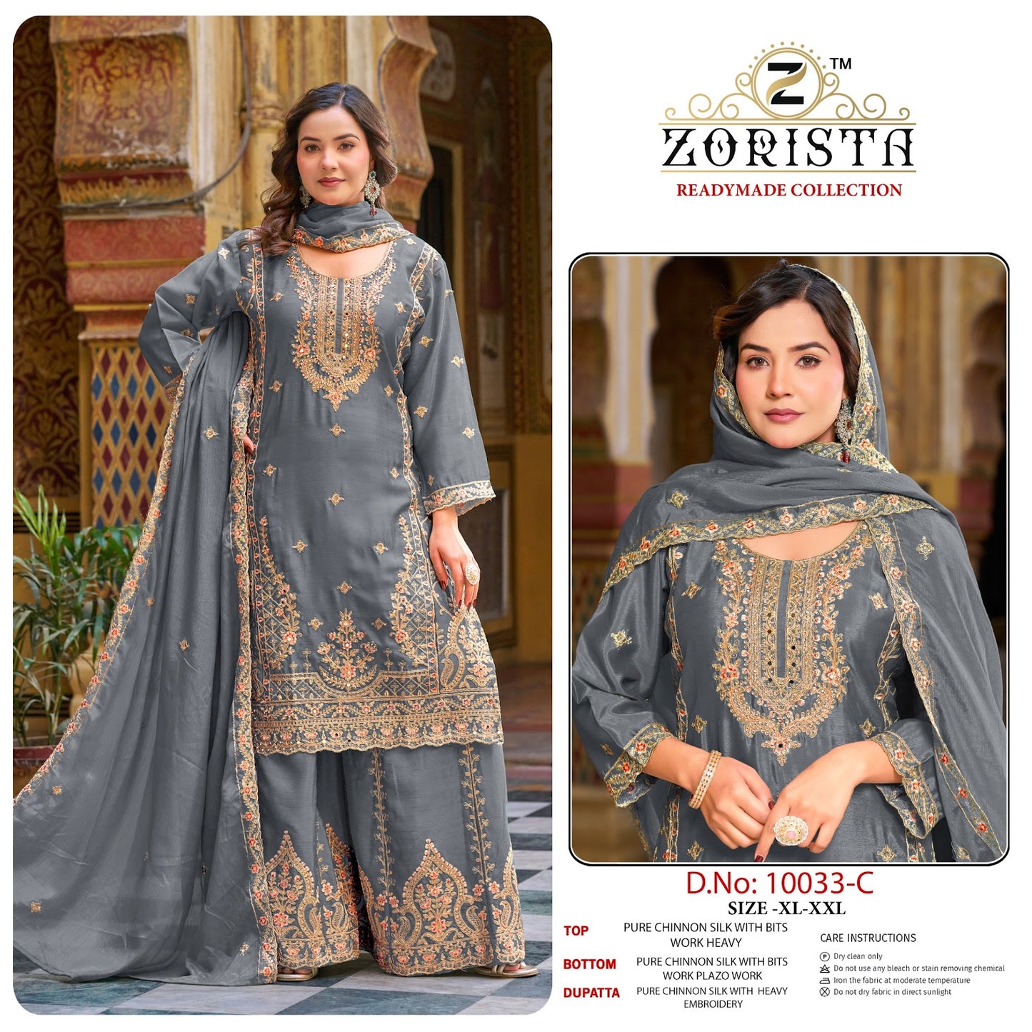 Design 10033 Zorista Chinnon Silk Pakistani Readymade Suits Wholesale Price