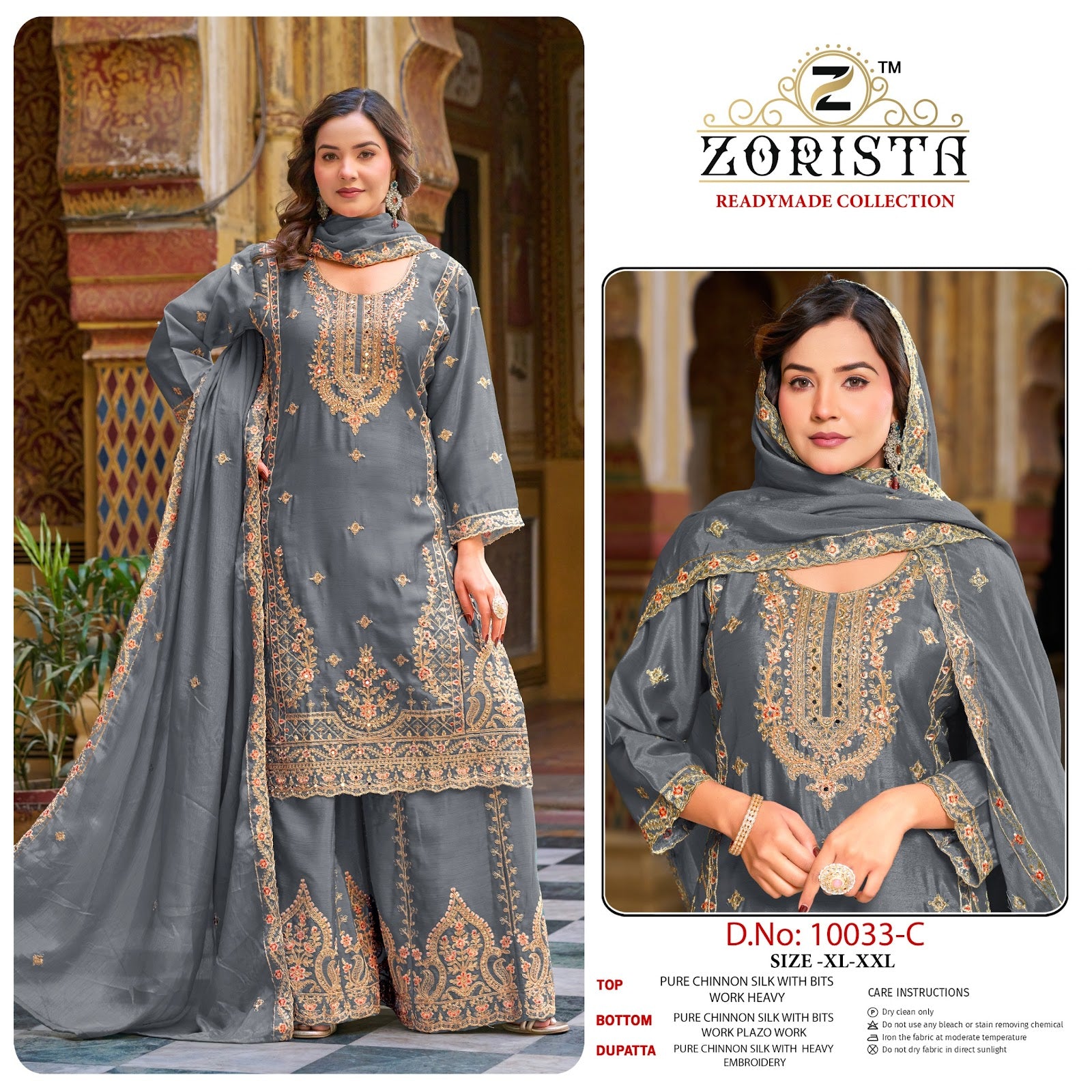 Design 10033 Zorista Chinnon Silk Pakistani Readymade Suits Wholesale Price