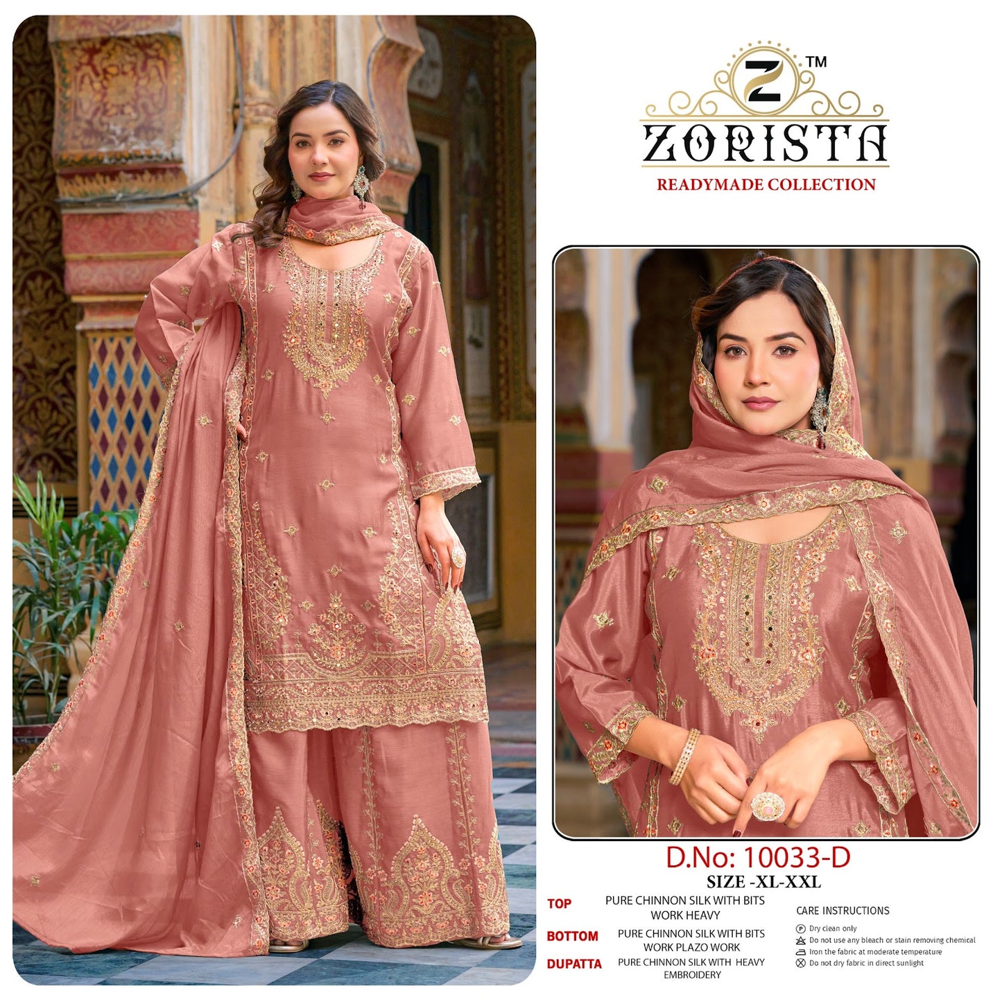 Design 10033 Zorista Chinnon Silk Pakistani Readymade Suits Wholesale Price
